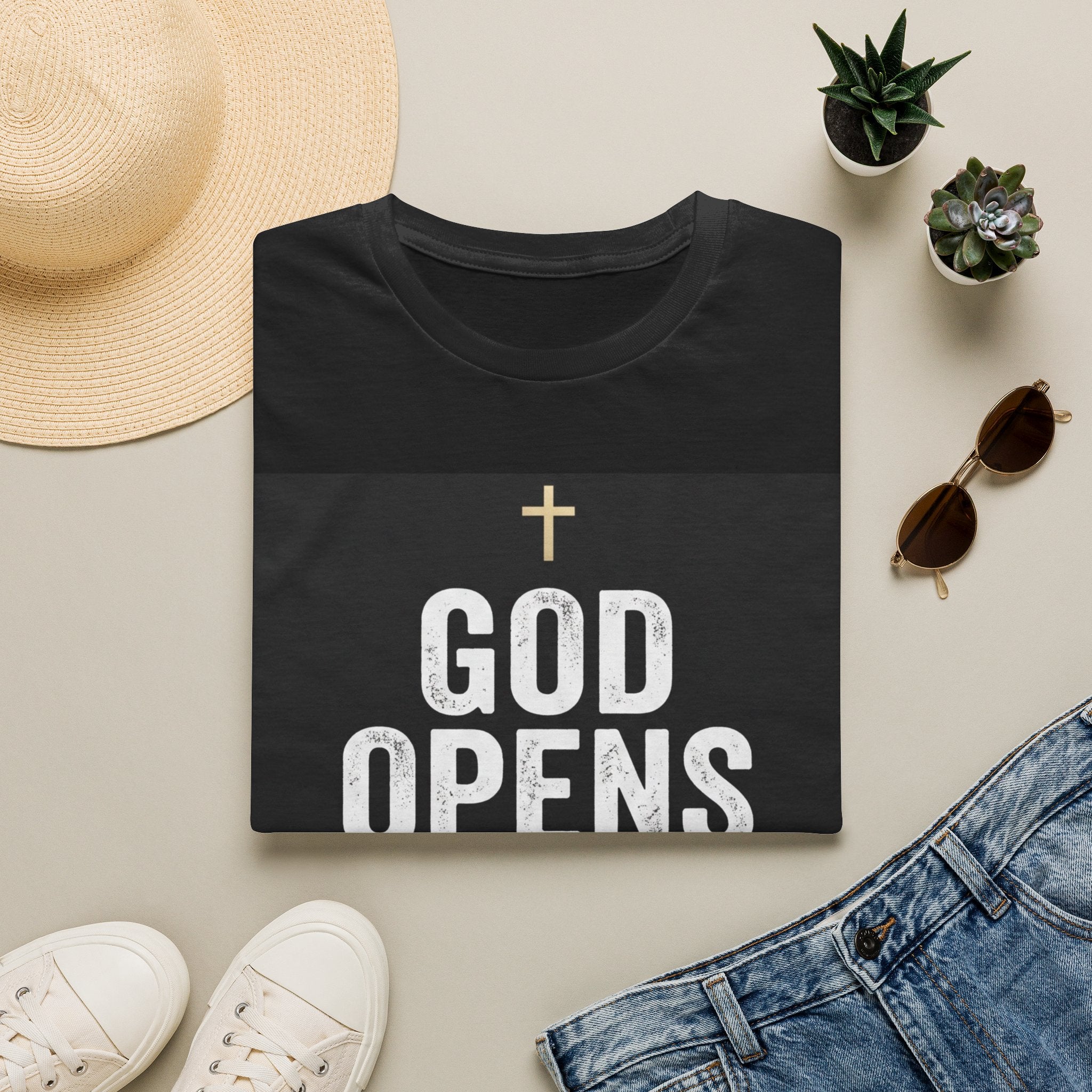 God Opens Doors T-Shirt — Faith Walks Through This Christian Tee
