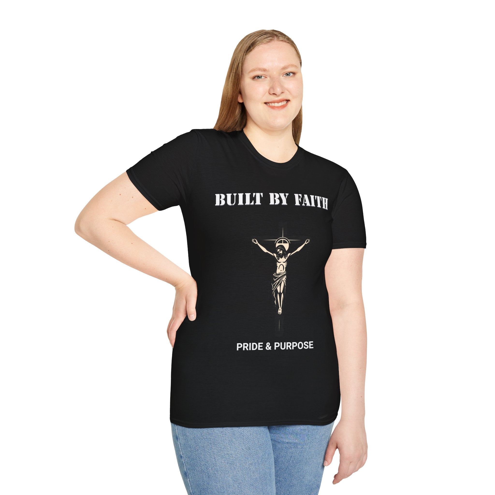 Built By Faith T-Shirt — Christian Jesus Crucifix Tee for Church, Faith & Inspiration