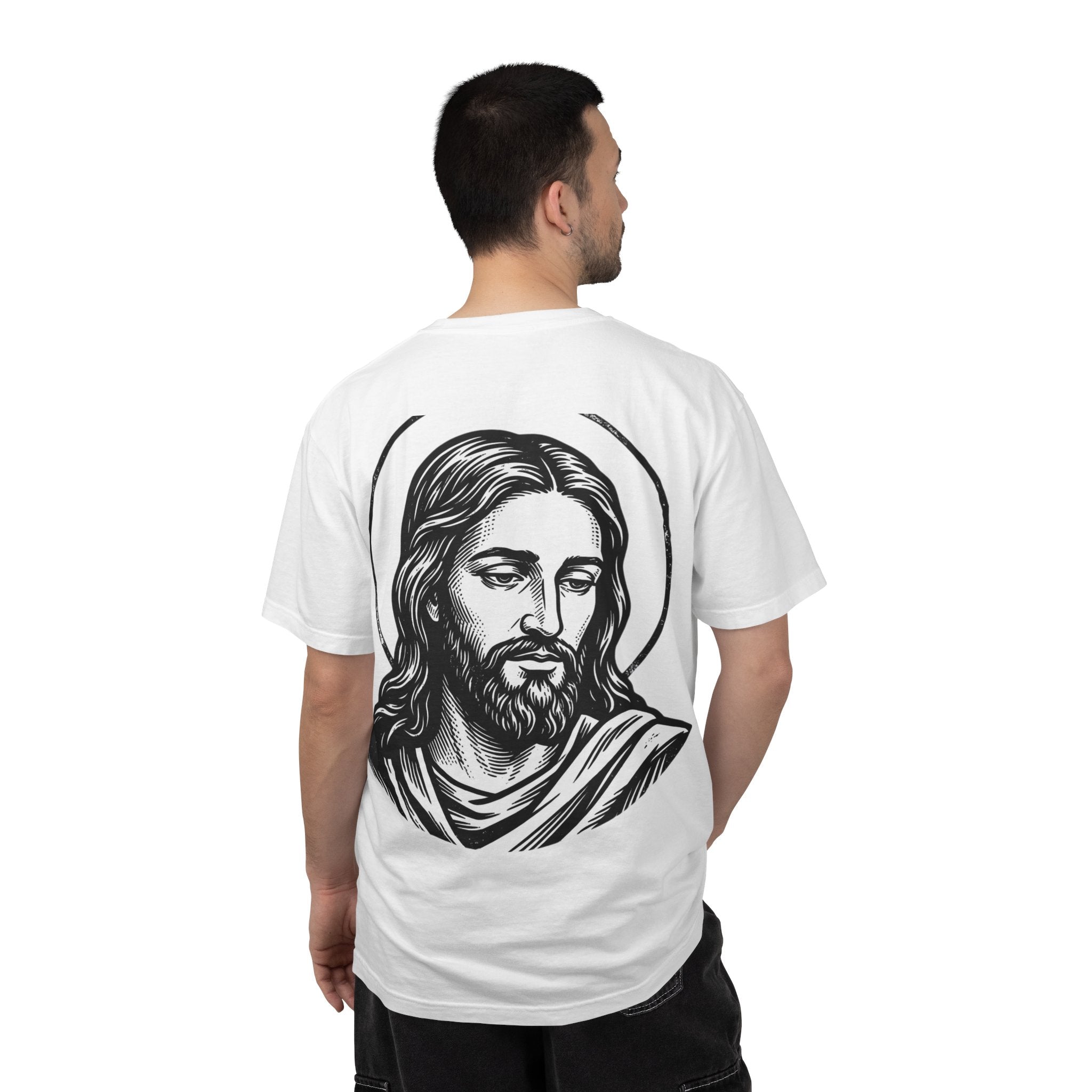 Christian Scripture T-Shirt — "No Weapon Formed Against Me Shall Prosper" with Jesus Portrait