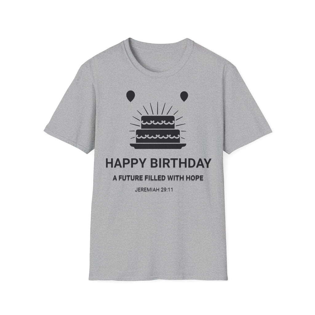 Birthday Cake Tee — "Happy Birthday" Inspirational Scripture Shirt