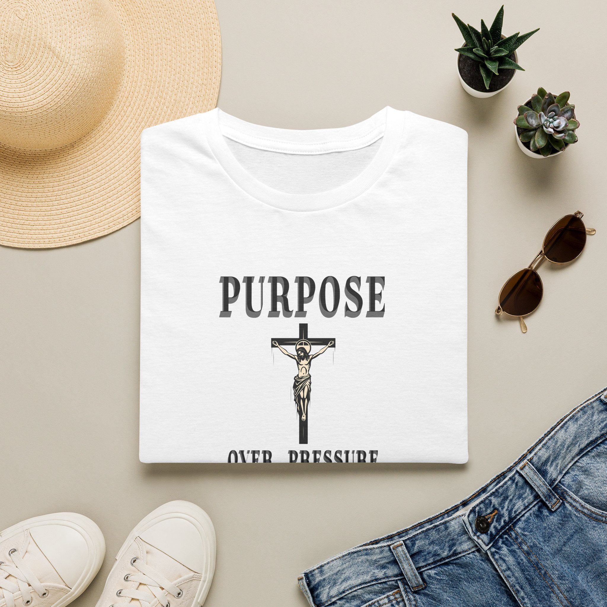 Purpose Over Pressure T‑Shirt — Christian Crucifix Faith Tee