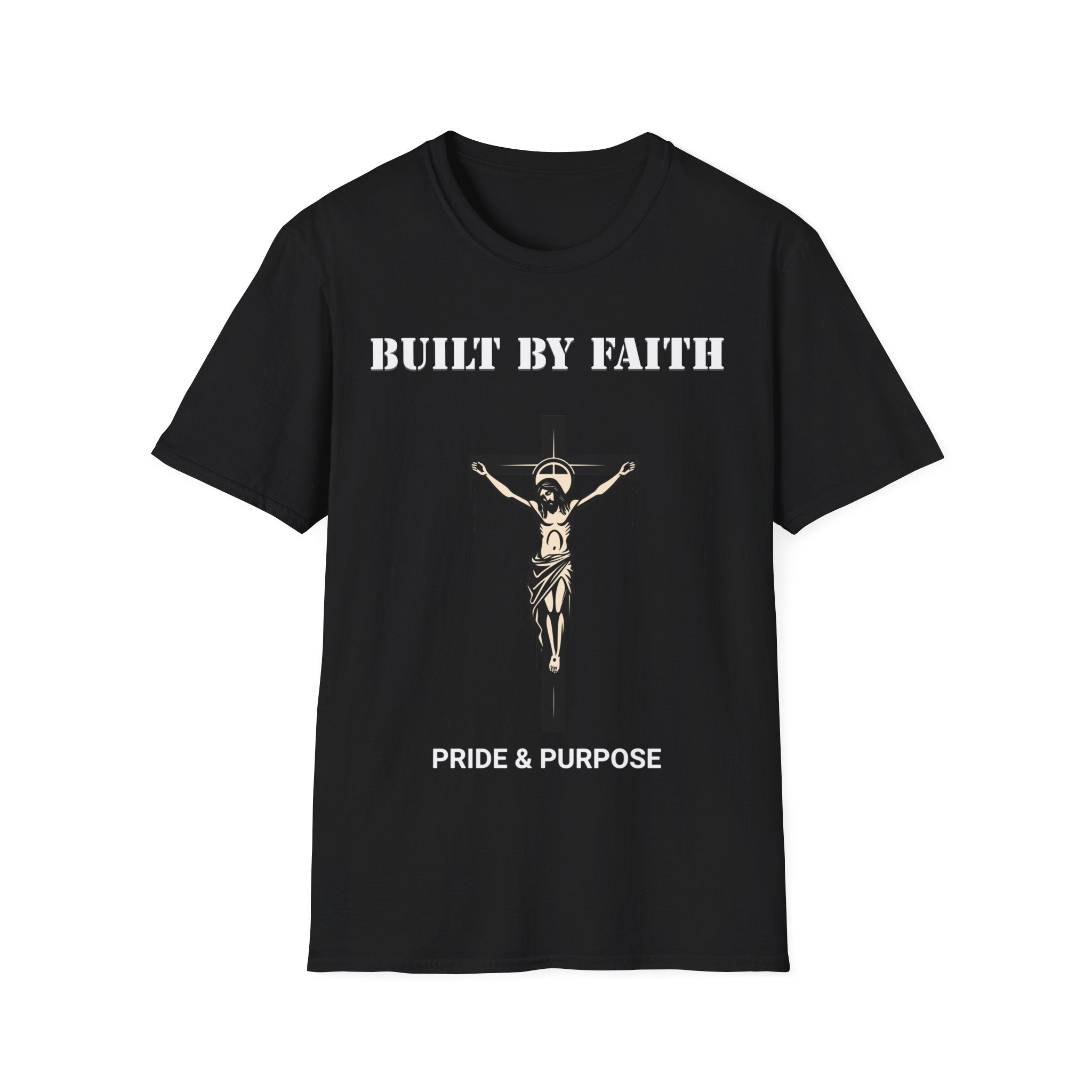 Built By Faith T-Shirt — Christian Jesus Crucifix Tee for Church, Faith & Inspiration