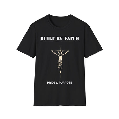 Built By Faith T-Shirt — Christian Jesus Crucifix Tee for Church, Faith & Inspiration