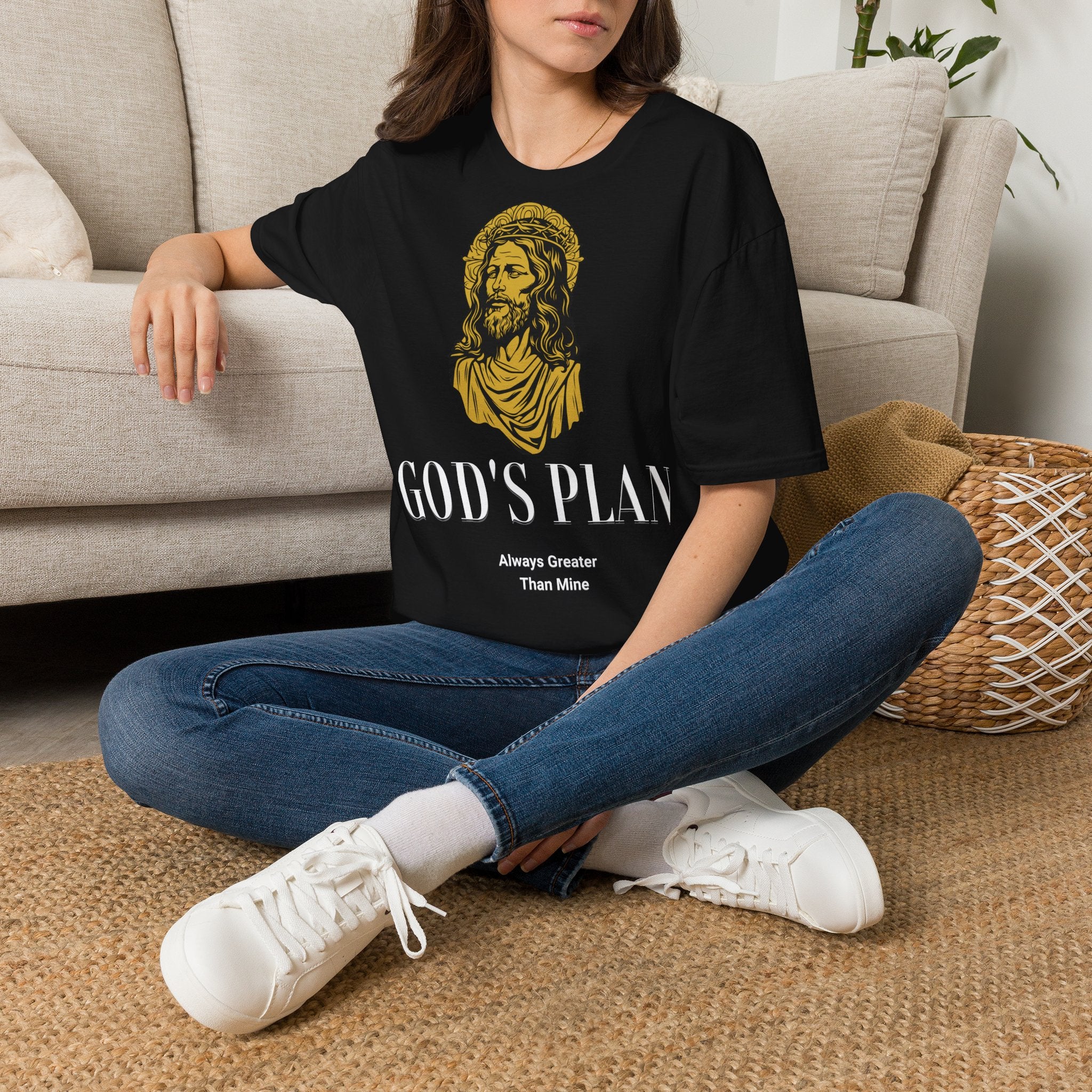 Christian Graphic T-Shirt — 'God's Plan' Vintage Jesus Portrait Tee