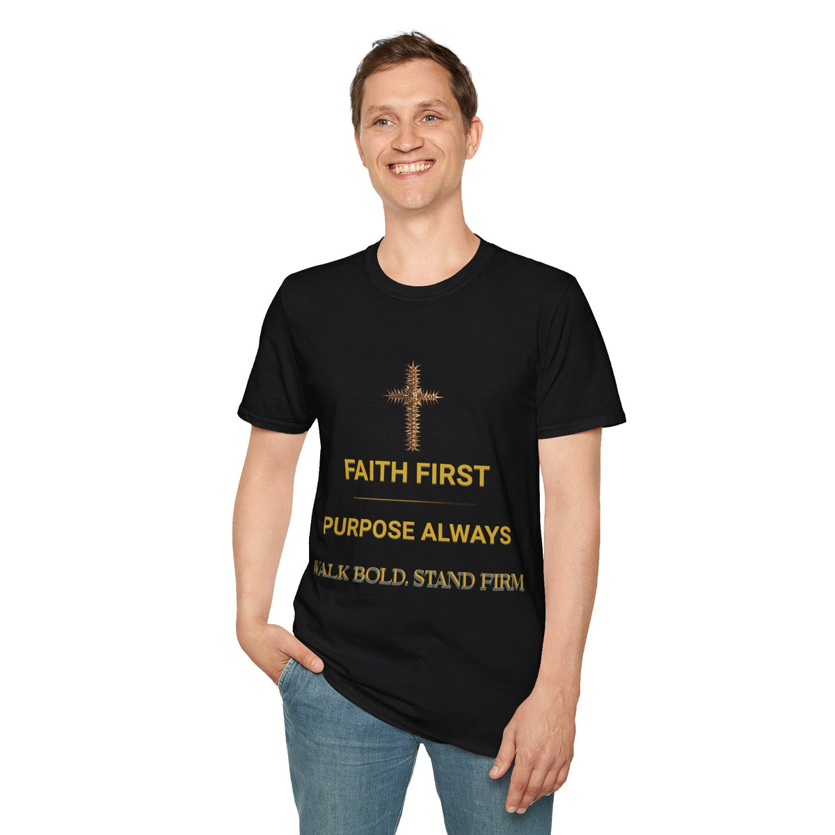 Faith First Christian T-Shirt — Cross Graphic with 'Faith First' Inspirational Message