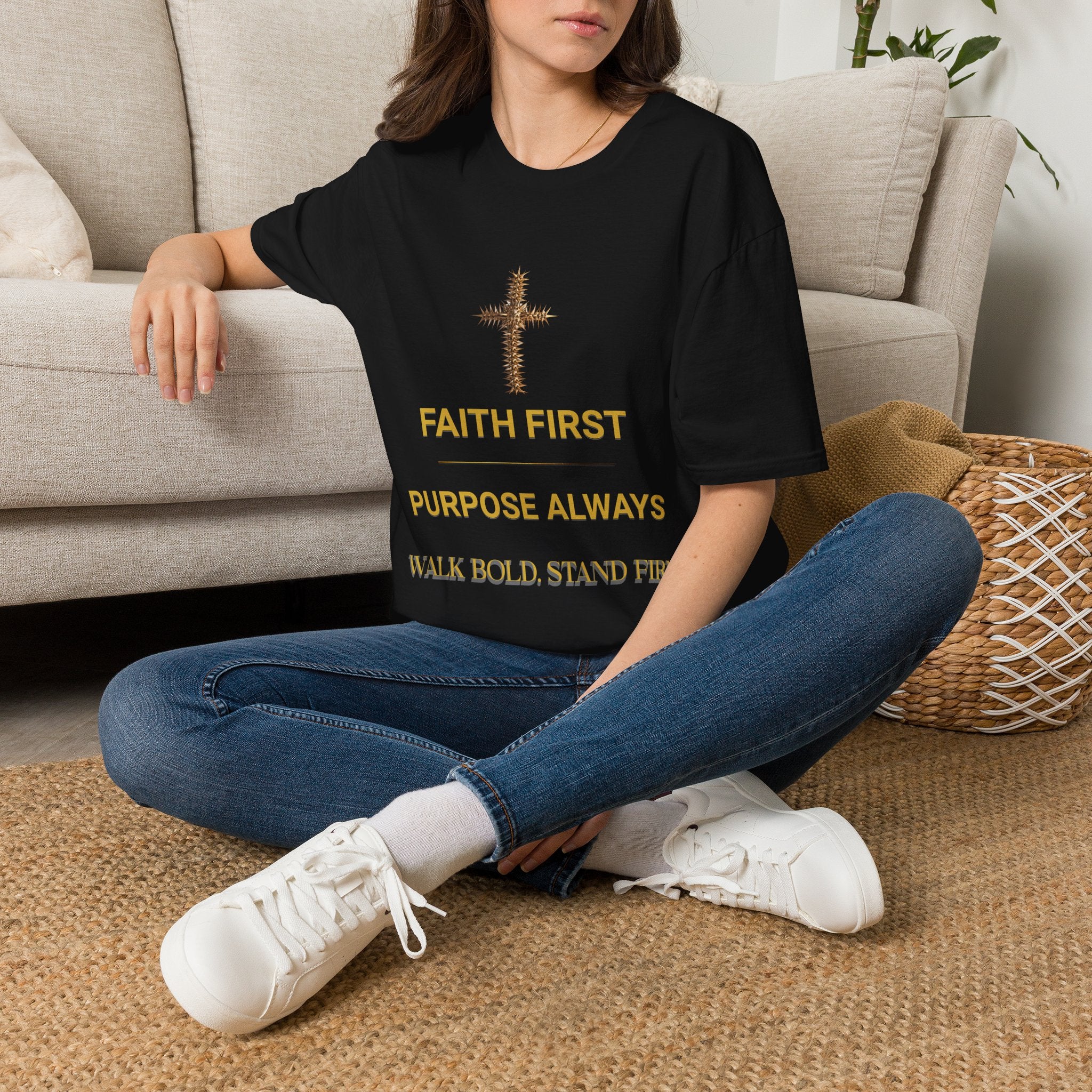 Faith First Christian T-Shirt — Cross Graphic with 'Faith First' Inspirational Message