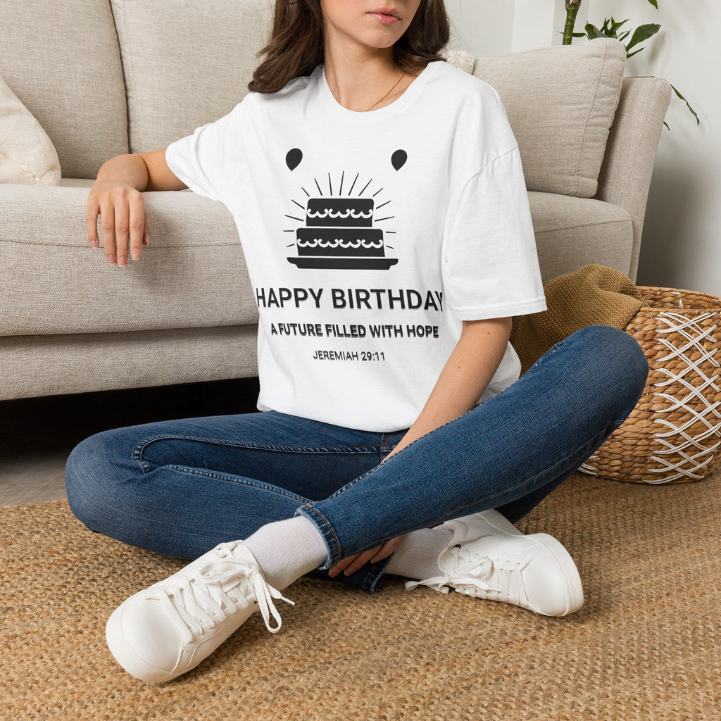 Birthday Cake Tee — "Happy Birthday" Inspirational Scripture Shirt