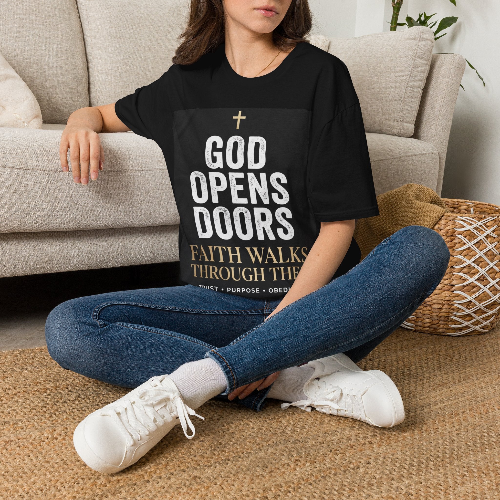 God Opens Doors T-Shirt — Faith Walks Through This Christian Tee