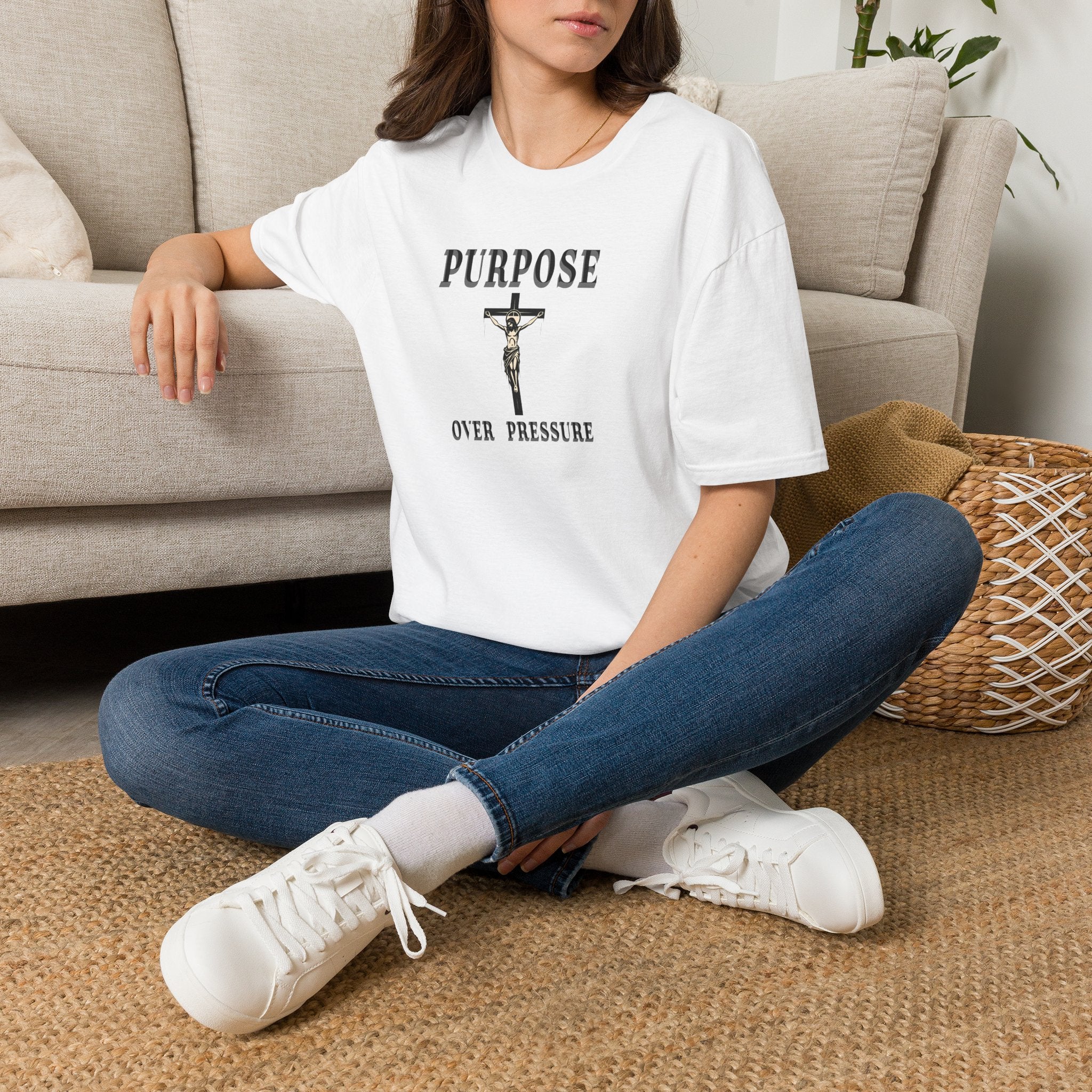 Purpose Over Pressure T‑Shirt — Christian Crucifix Faith Tee