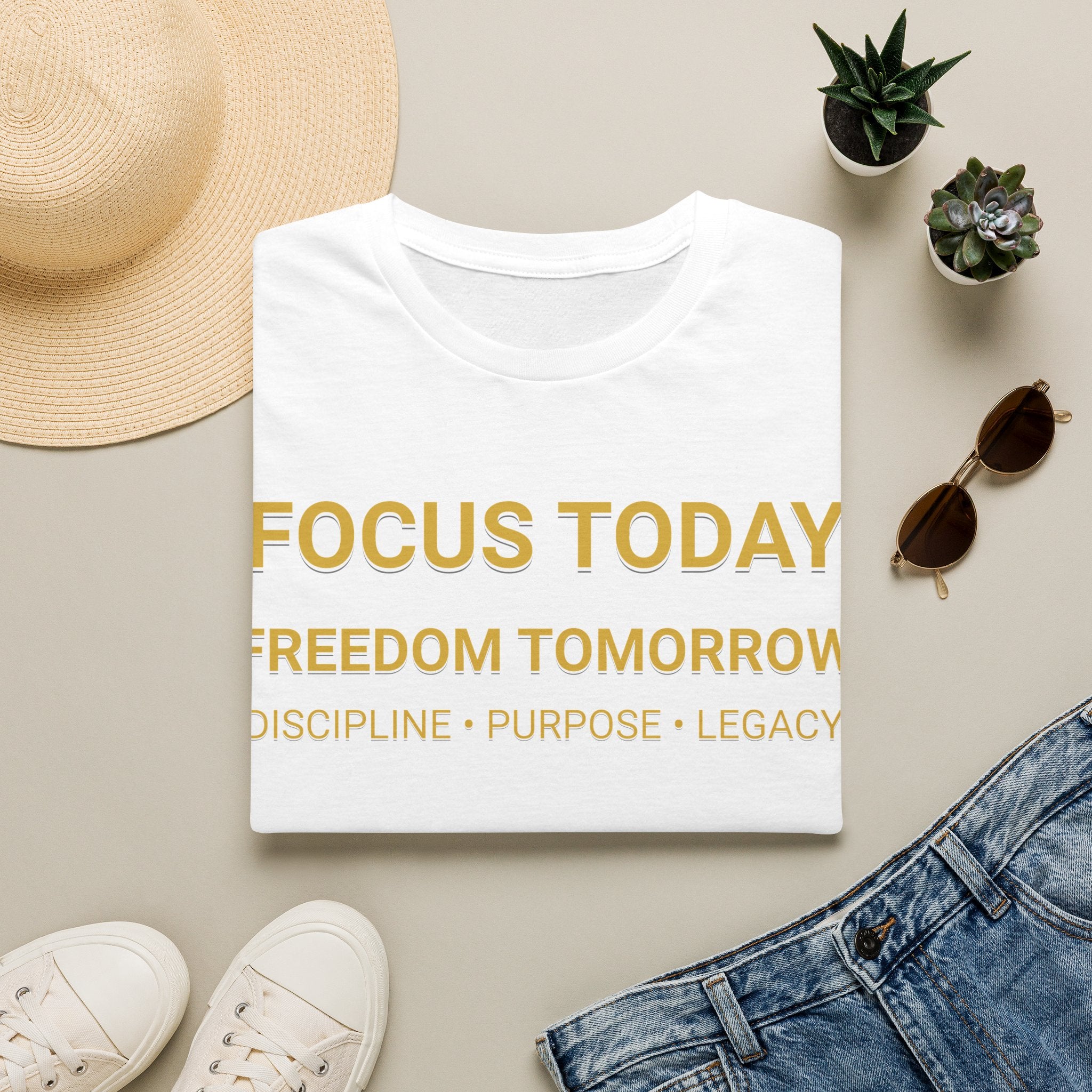 Motivational T-Shirt — "Focus Today, Freedom Tomorrow" Inspirational Tee