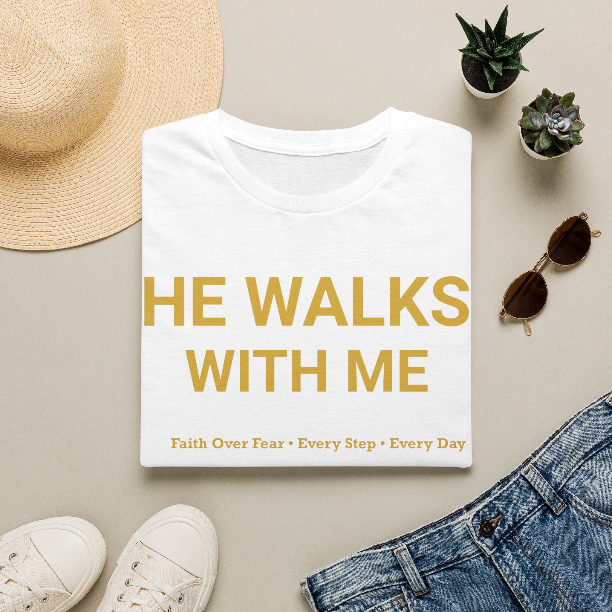 Faith "He Walks With Me" T-Shirt — Inspirational Christian Tee