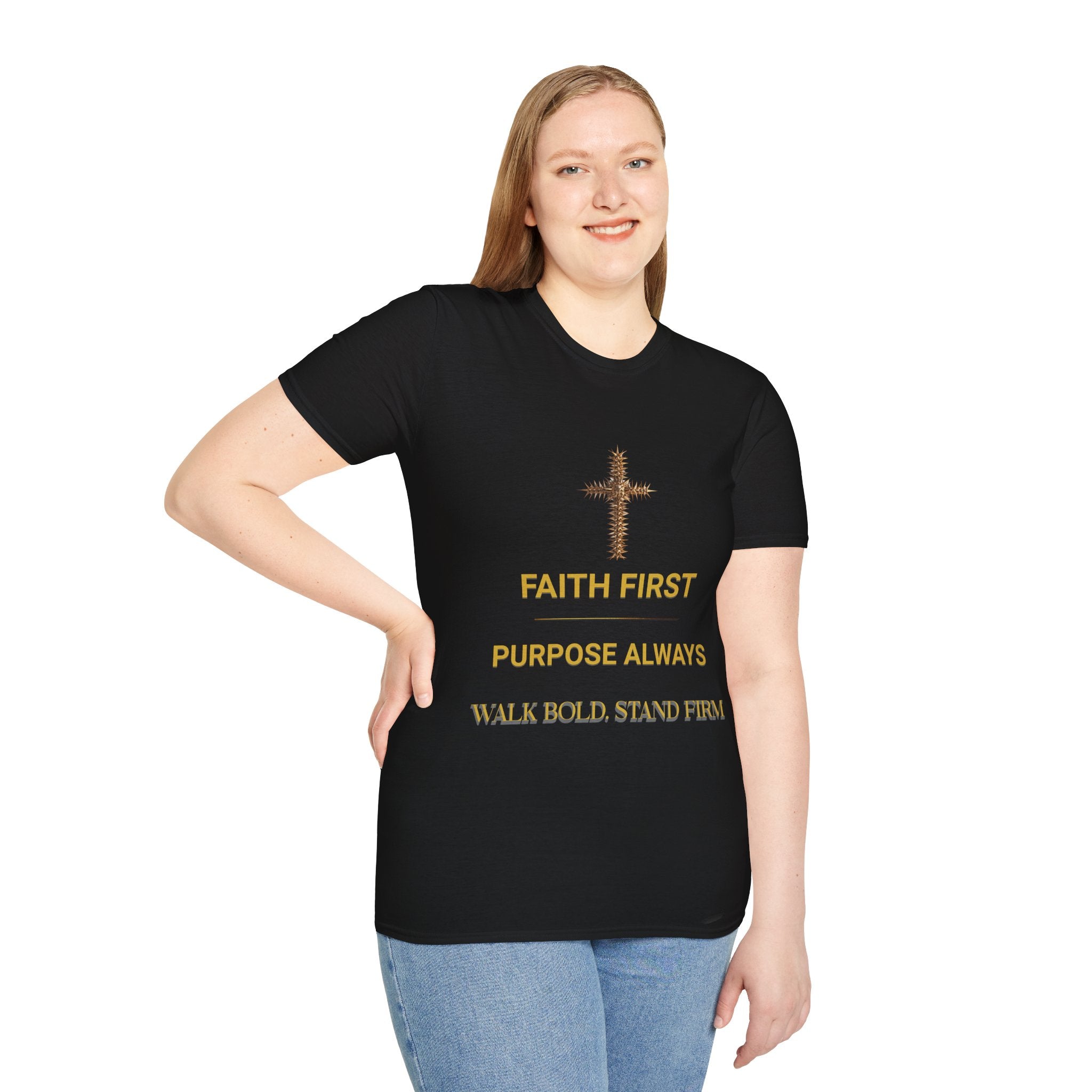 Faith First Christian T-Shirt — Cross Graphic with 'Faith First' Inspirational Message