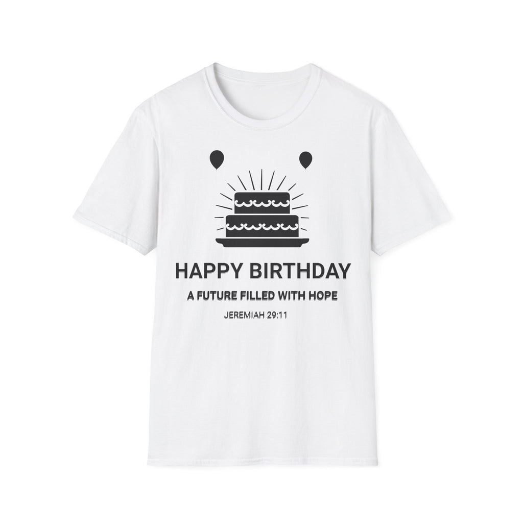 Birthday Cake Tee — "Happy Birthday" Inspirational Scripture Shirt