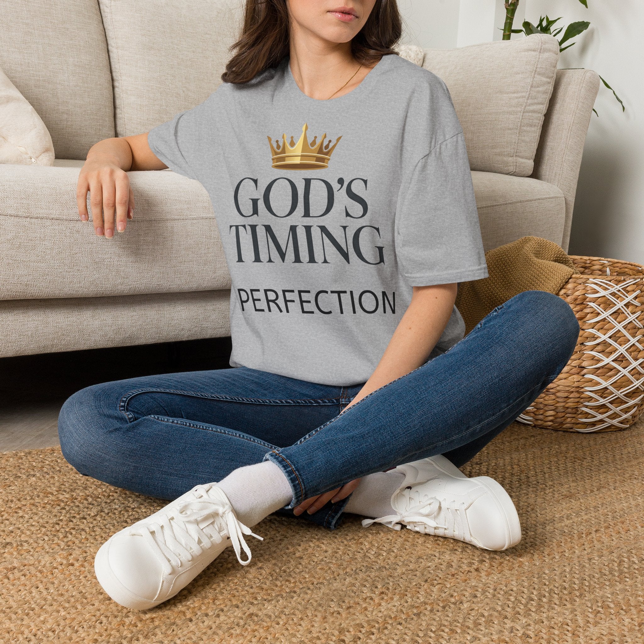 God’s Timing Is Perfection T-Shirt — Inspirational Christian Tee with Gold Crown