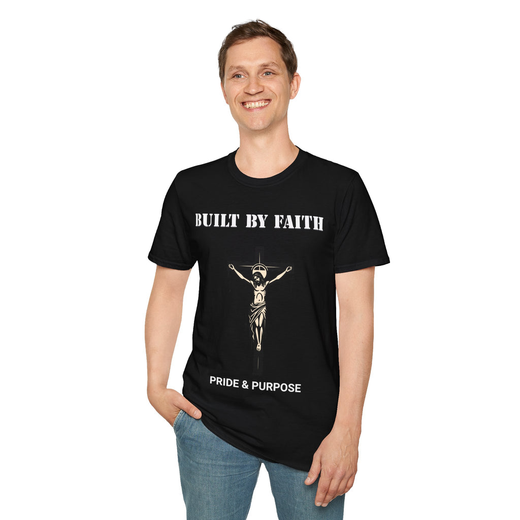 Built By Faith T-Shirt — Christian Jesus Crucifix Tee for Church, Faith & Inspiration
