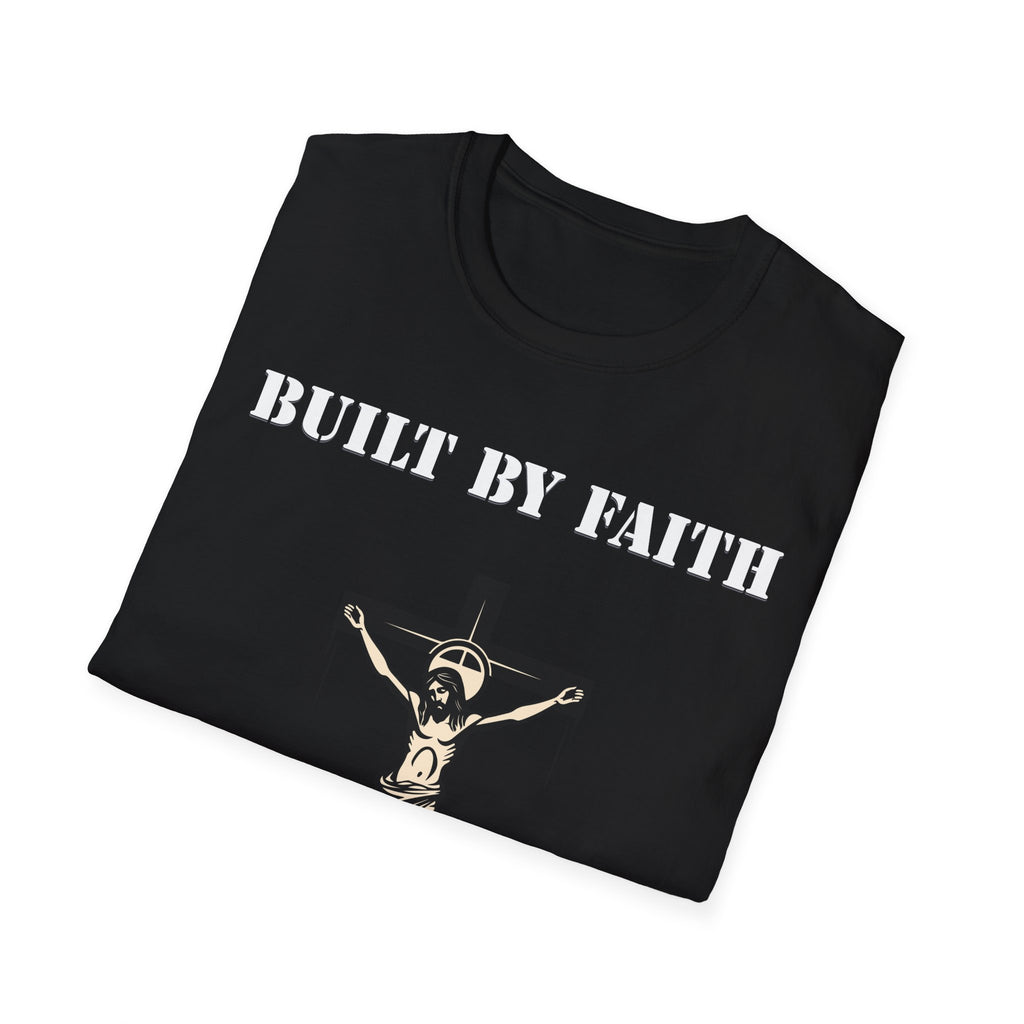 Built By Faith T-Shirt — Christian Jesus Crucifix Tee for Church, Faith & Inspiration
