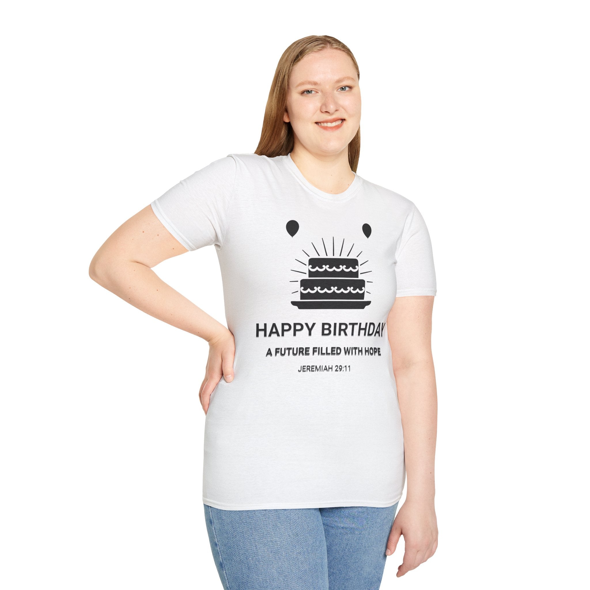 Birthday Cake Tee — "Happy Birthday" Inspirational Scripture Shirt