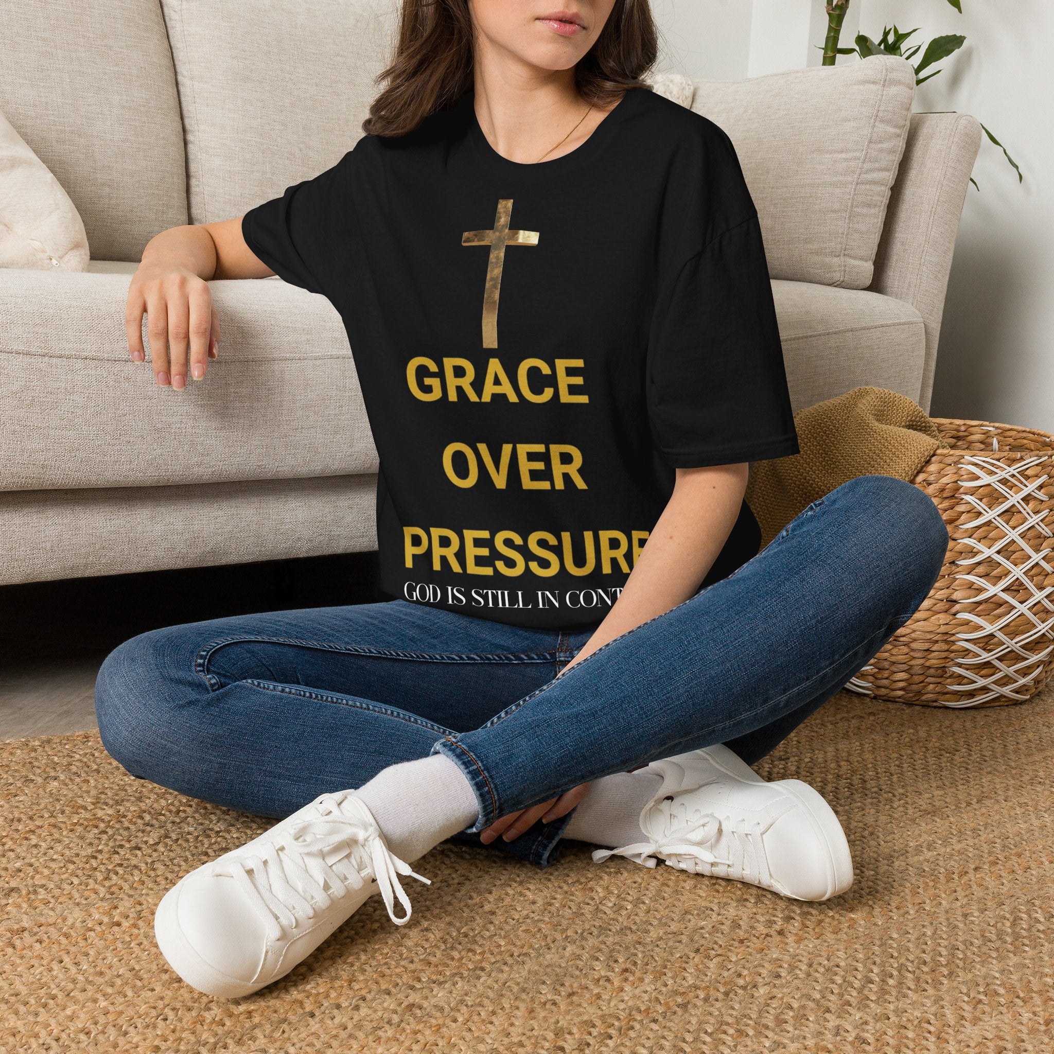 Grace Cross T-Shirt — "Grace Over Pressure" Christian Faith Tee