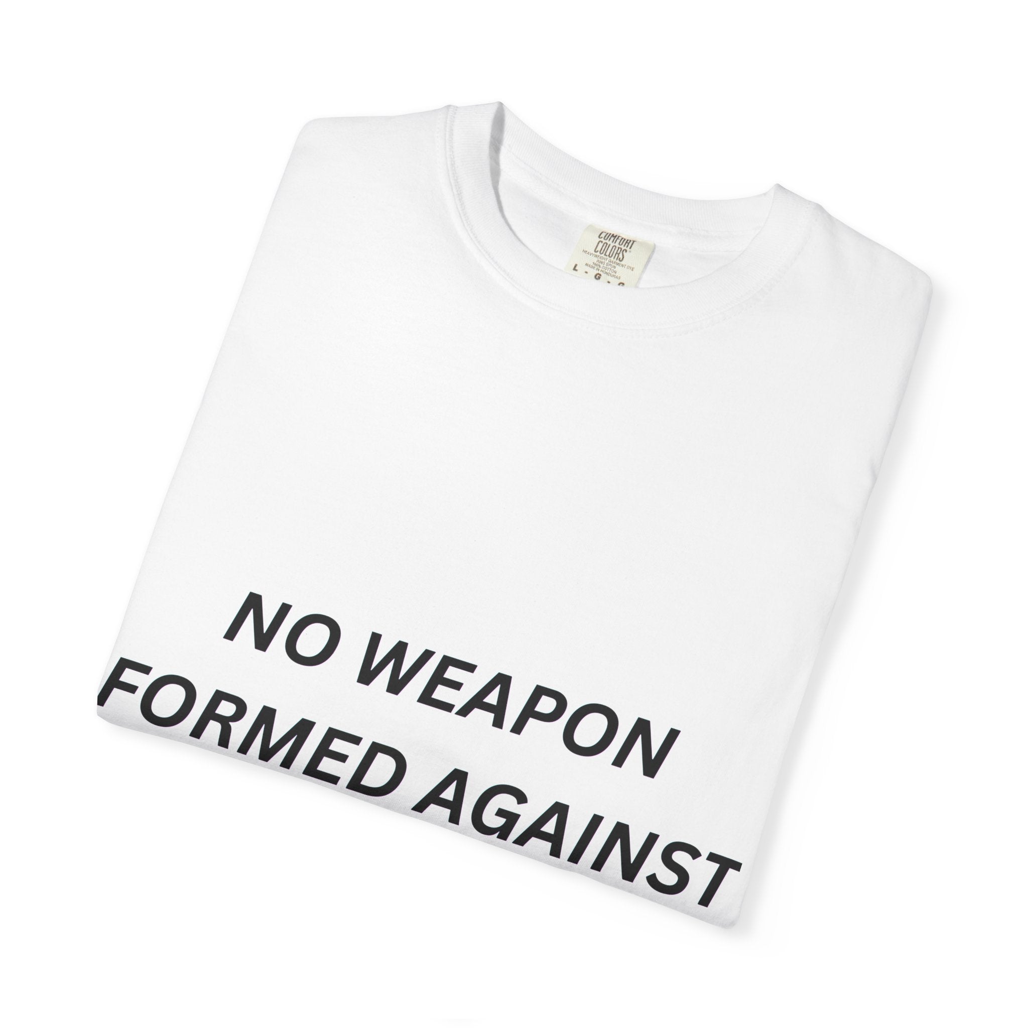 Christian Scripture T-Shirt — "No Weapon Formed Against Me Shall Prosper" with Jesus Portrait