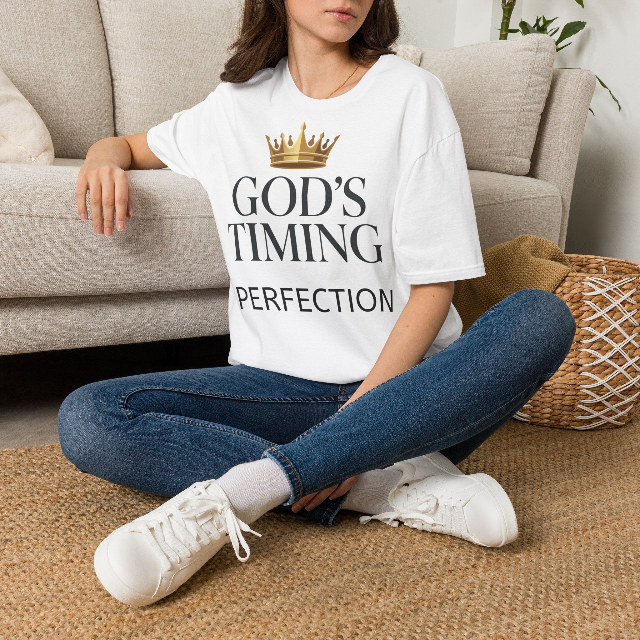 God’s Timing Is Perfection T-Shirt — Inspirational Christian Tee with Gold Crown