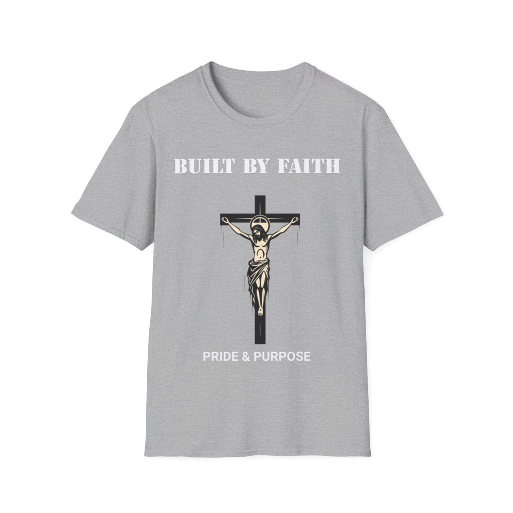 Built By Faith T-Shirt — Christian Jesus Crucifix Tee for Church, Faith & Inspiration