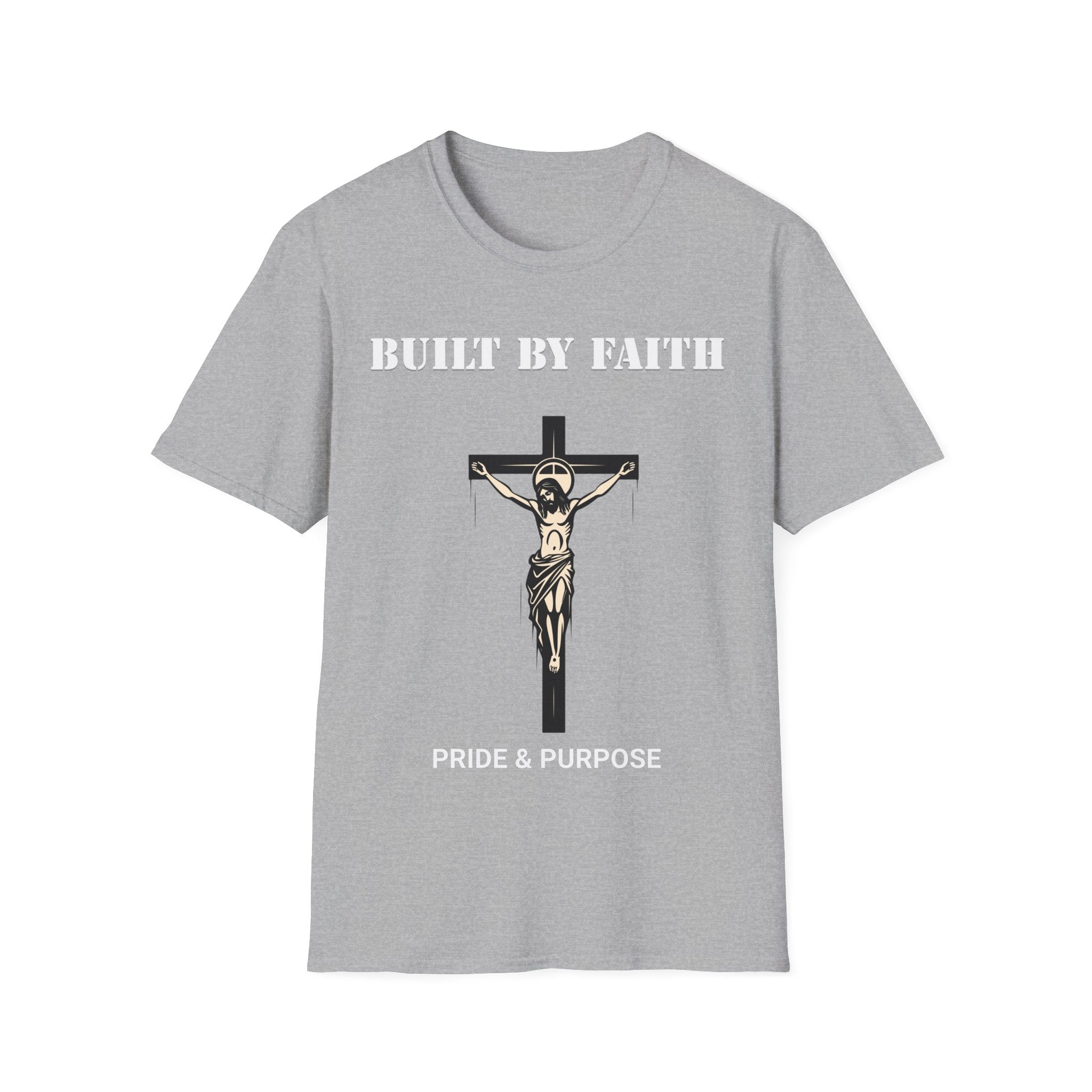 Built By Faith T-Shirt — Christian Jesus Crucifix Tee for Church, Faith & Inspiration