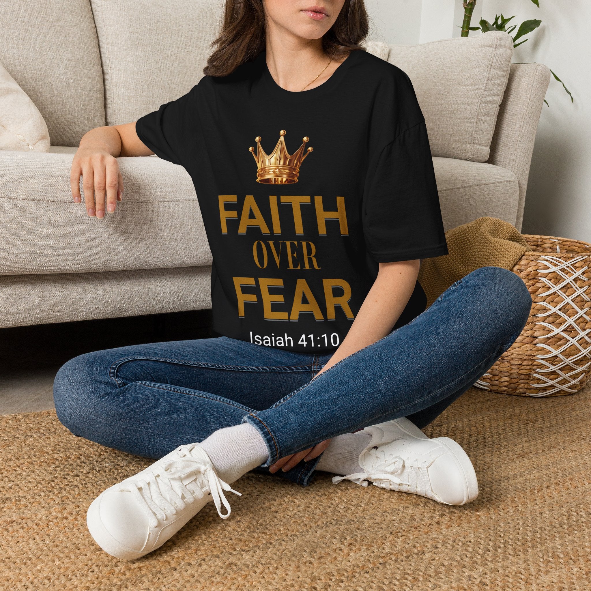 Faith Over Fear T-Shirt — Gold Crown Christian Tee