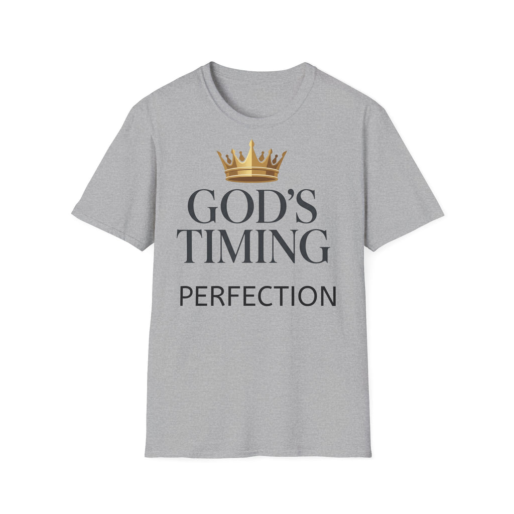 God’s Timing Is Perfection T-Shirt — Inspirational Christian Tee with Gold Crown