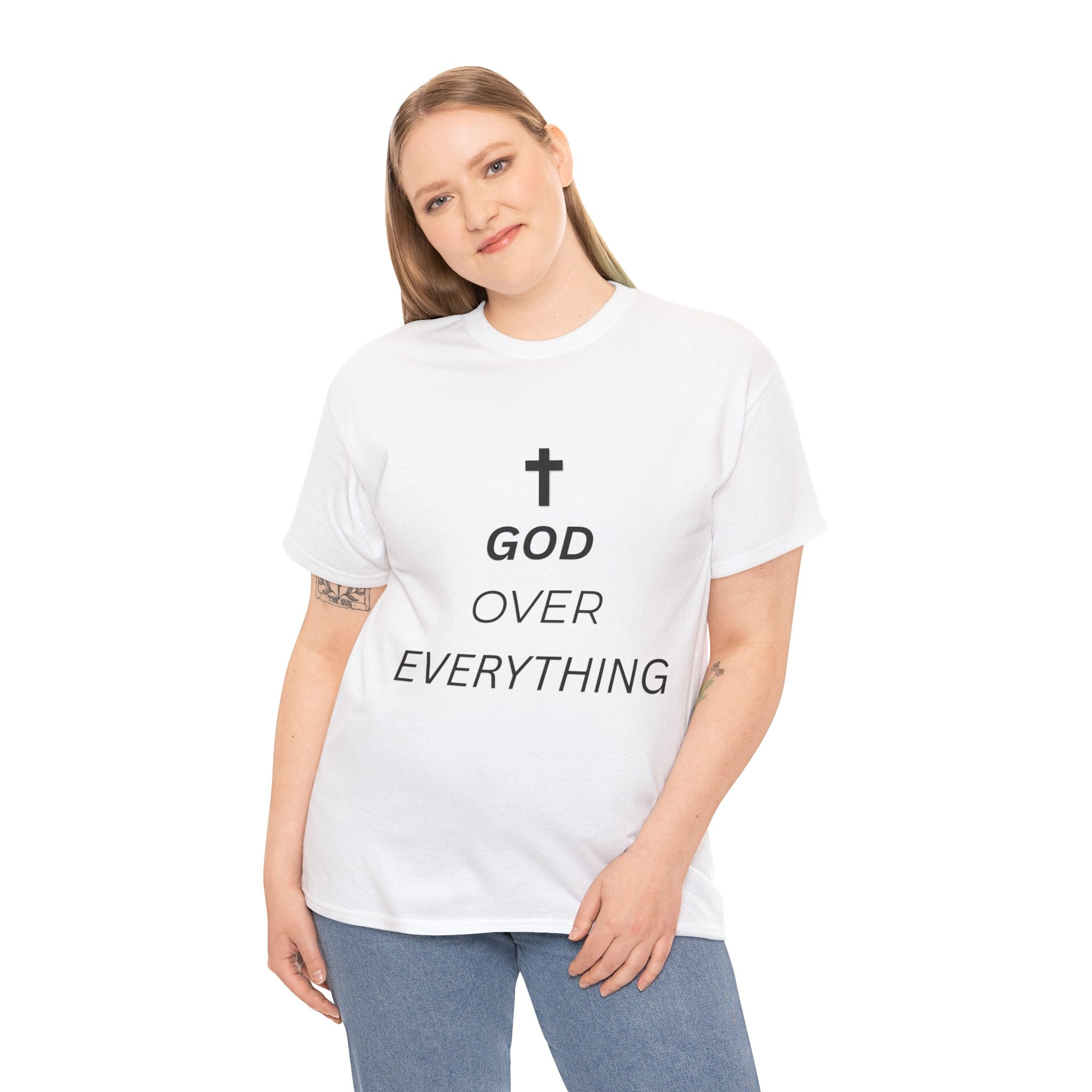 God Over Everything T-Shirt – Christian Faith Shirt with Cross, Minimalist Religious Tee, Unisex Gift