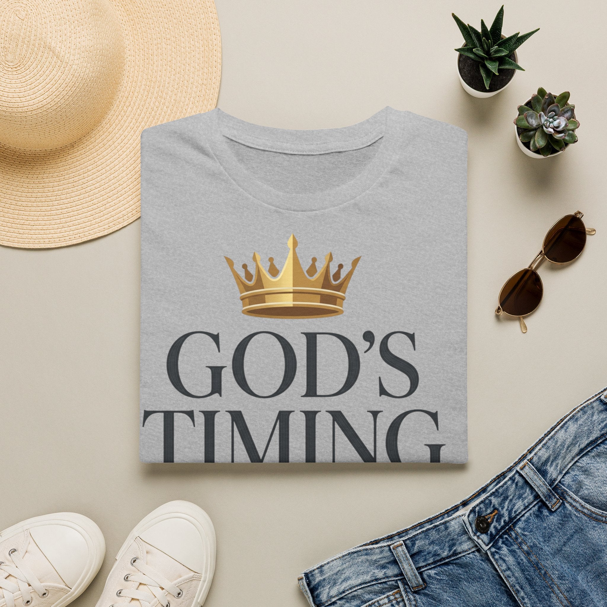 God’s Timing Is Perfection T-Shirt — Inspirational Christian Tee with Gold Crown