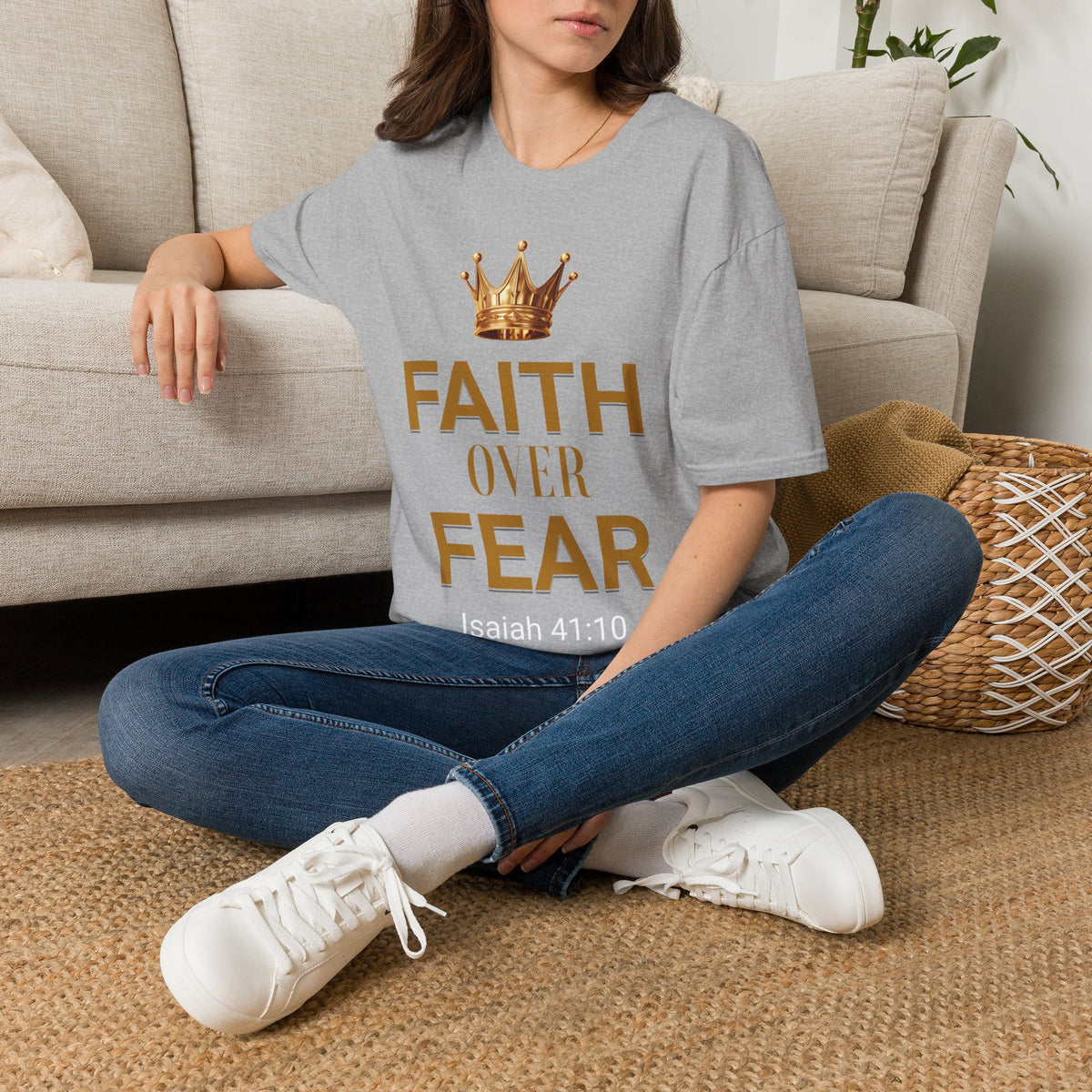 Faith Over Fear T-Shirt — Gold Crown Christian Tee