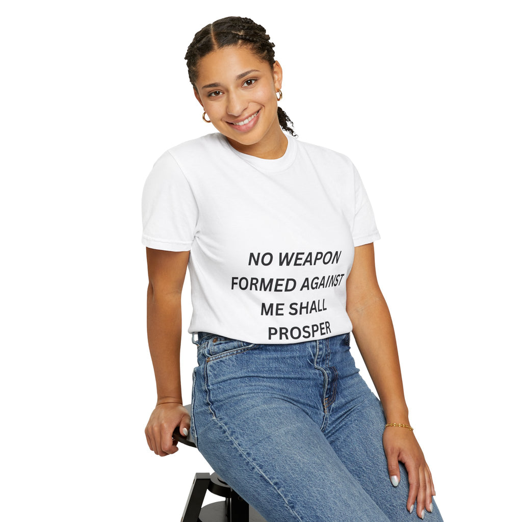 Christian Scripture T-Shirt — "No Weapon Formed Against Me Shall Prosper" with Jesus Portrait