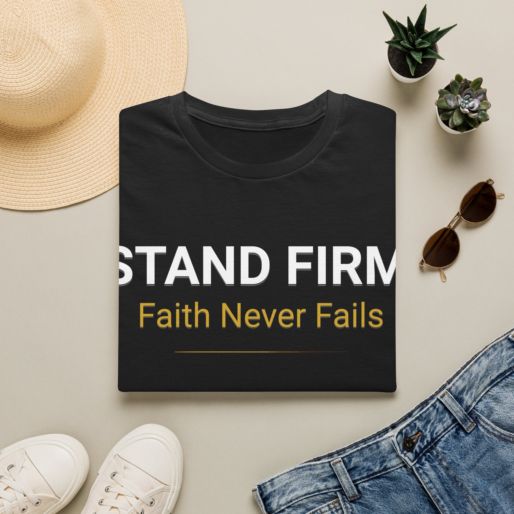Faith Never Fails T-Shirt — Inspirational Christian Graphic Tee
