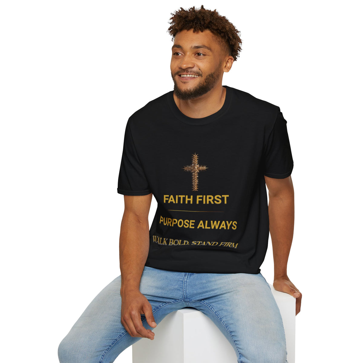 Faith First Christian T-Shirt — Cross Graphic with 'Faith First' Inspirational Message