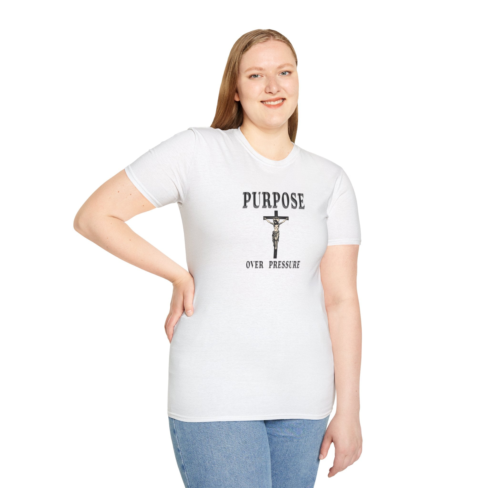 Purpose Over Pressure T‑Shirt — Christian Crucifix Faith Tee