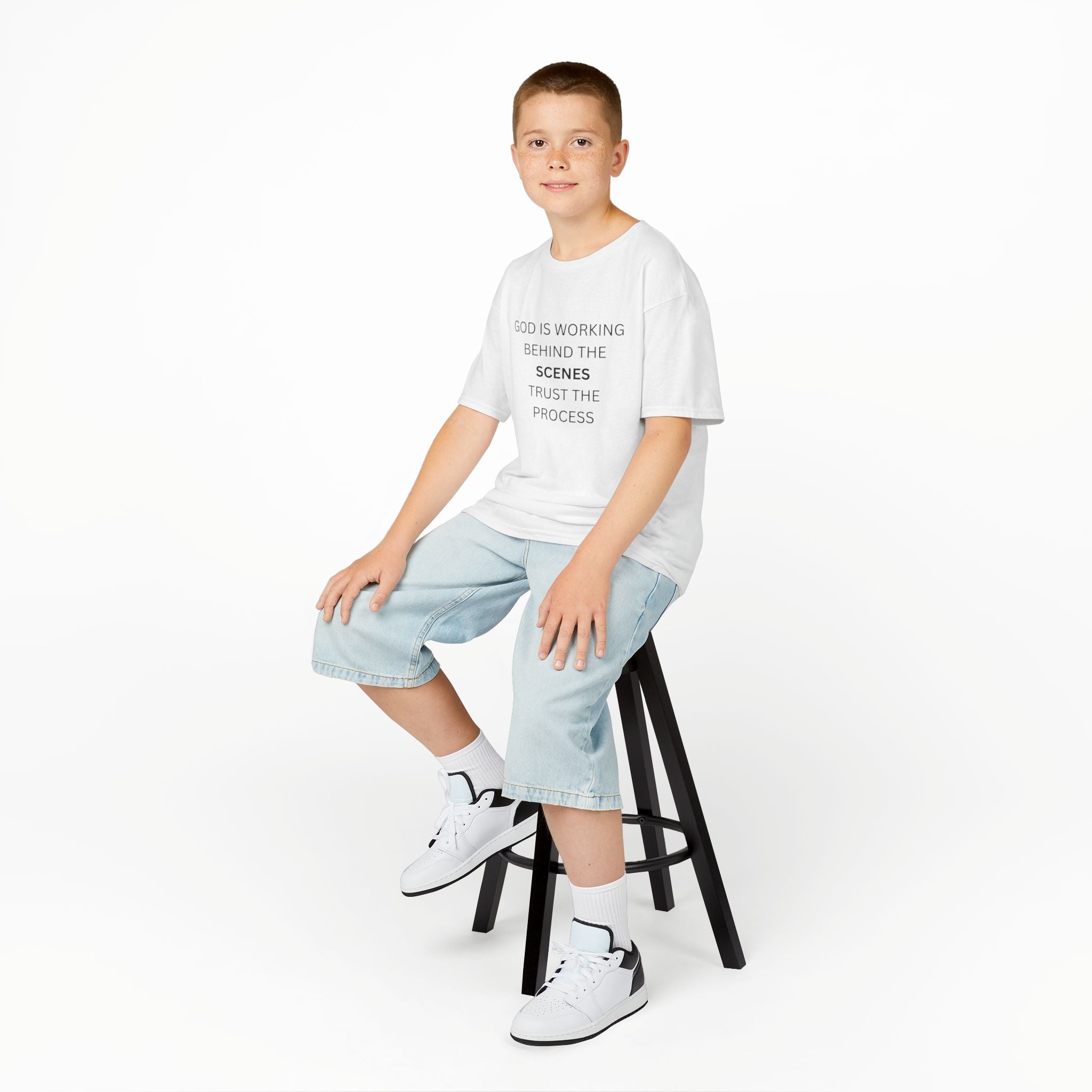 Kids Tee — "God Is Working Behind The Scenes" Inspirational Christian Shirt