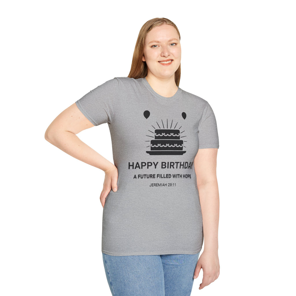 Birthday Cake Tee — "Happy Birthday" Inspirational Scripture Shirt