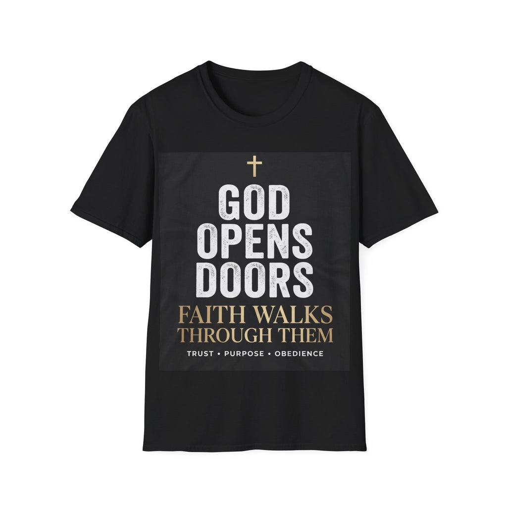 God Opens Doors T-Shirt — Faith Walks Through This Christian Tee