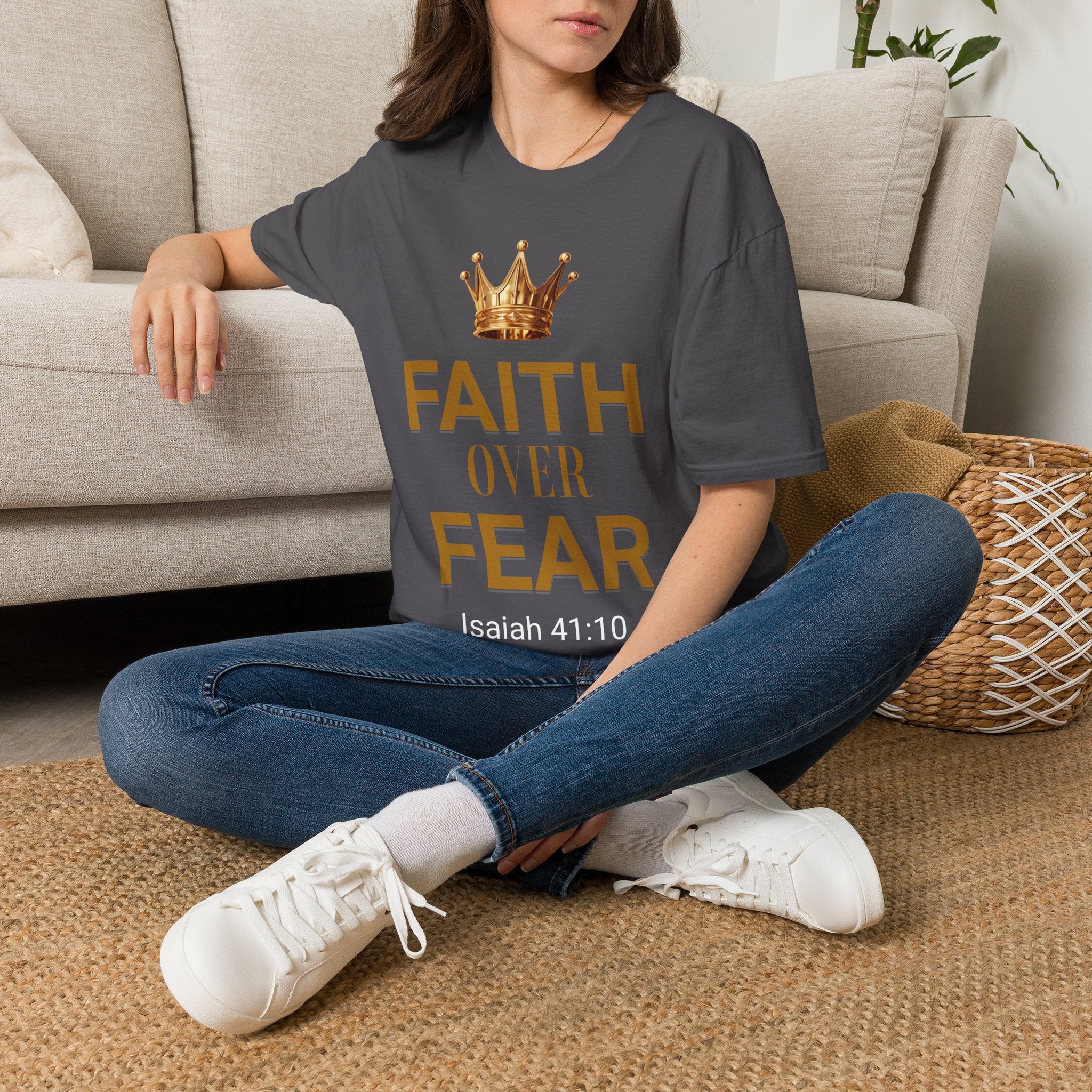 Faith Over Fear T-Shirt — Gold Crown Christian Tee