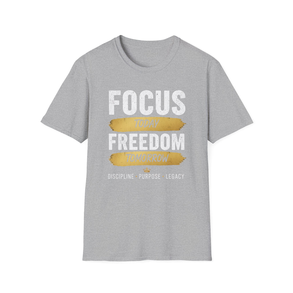 T-Shirt — "Focus Today, Rest Tomorrow" Gold Brush Stroke Inspirational Tee