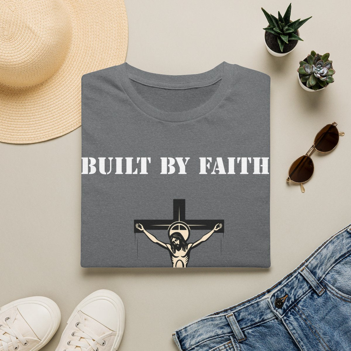 Built By Faith T-Shirt — Christian Jesus Crucifix Tee for Church, Faith & Inspiration